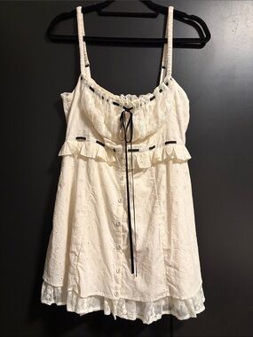 For Love & Lemons Cream Eyelet Mini Dress with Black Trim